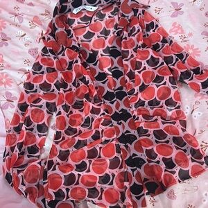 Zara Red and Black Patterned Blouse